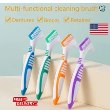4Pcs Denture Cleaning Brushes Double Sided with Grip Handle US