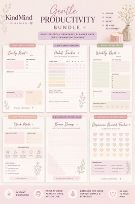 ADHD Planner Printable |Digital Productivity Bundle | Executive Function Planner