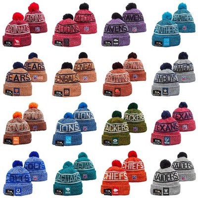 Unisex Adults American Ball Cuffed Knit Hat With Pom Fleece lined 25L