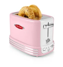 Nostalgia Retro Wide 2-Slice Toaster, Vintage Design With Crumb Tray, Pink