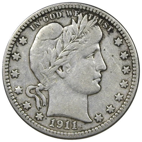 1911-S Barber Quarter VF+ VERY FINE CONDITION Cleaned Type Coin A1147