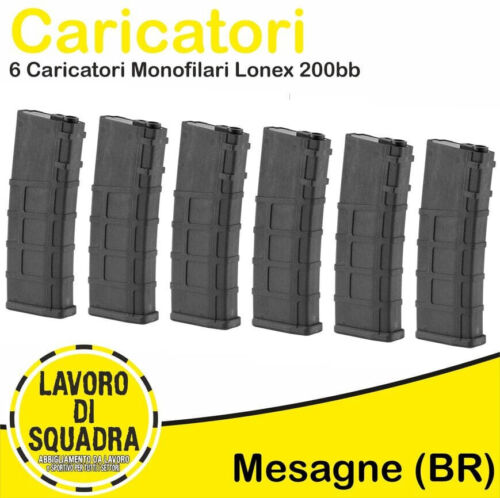 Set 6 Caricatori Monofilari 200bb NERI Black Per M4/m16 Lonex - Zdjęcie 1 z 1