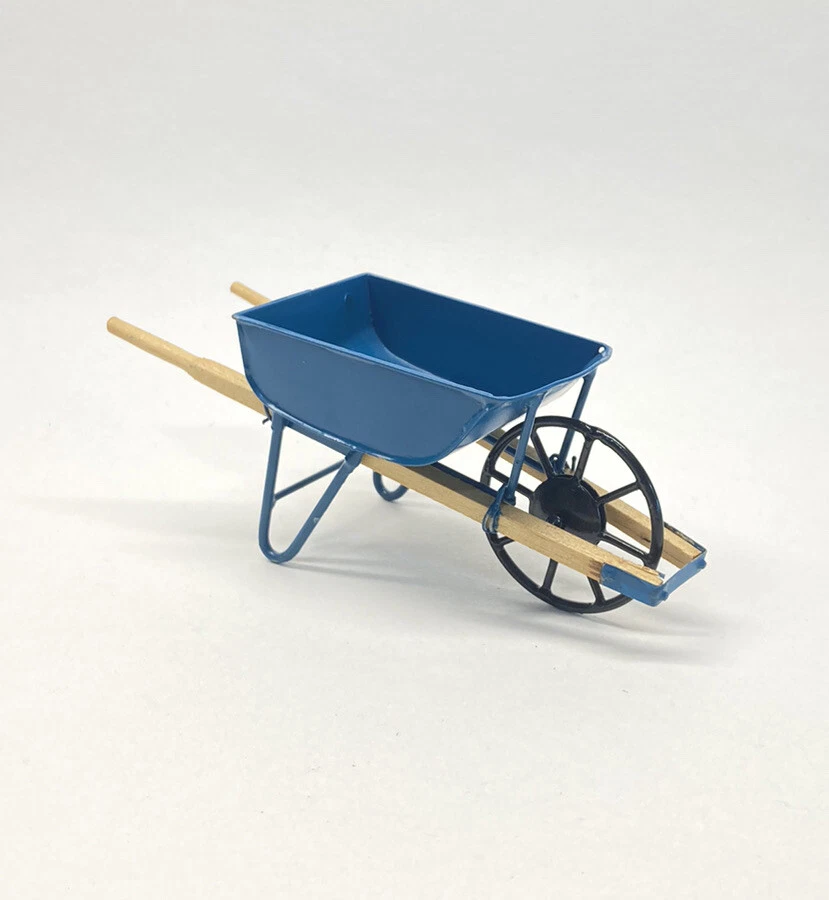 Carro de ruedas de madera de metal jardinera carretilla miniatura vintage para casa de muñecas Foto 3 de 4