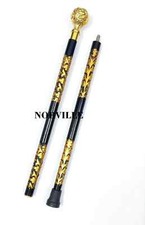 Vintage Antique Victorian Wooden Style Designer Brass Handle Walking Stick Cane