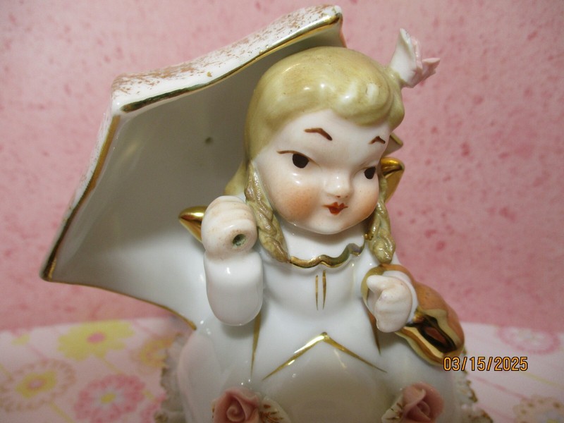 Vintage Lefton April Showers Angel with Umbrella Figurine