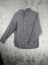 Chaps Men's Size Medium Shirt Gray Checkered Regular Fit Button Up Long Sleeve