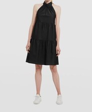  385 Theory Women's Black High Neck Tiered Halter A-Line Dress Size L