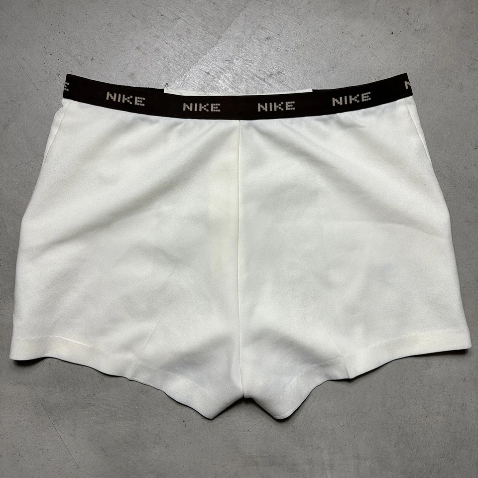 Vintage 70s Nike Tennis Shorts Retro Cream Brown Talon Zip Womens Size 38 - Image 2 of 4