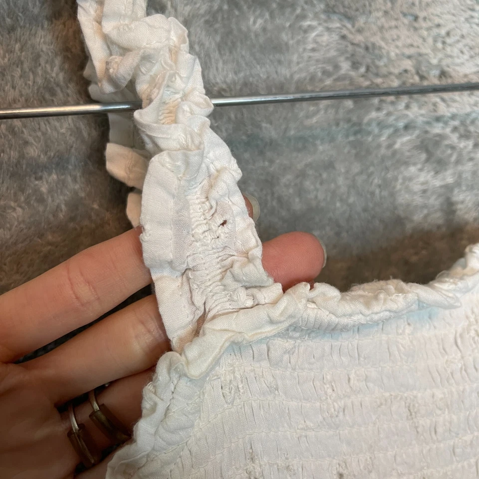 Jessica Simpson Women Cottage Peasant Boho Smocked Eyelet Jumpsuit XS White - Image 4 of 4