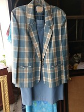 Vintage Country Sophisticates By Pendleton Tan/Blue jacket with solid blue skirt