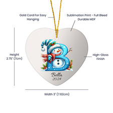 Snowman Initial Heart Ornament, Personalized Christmas Ornament, Xmas