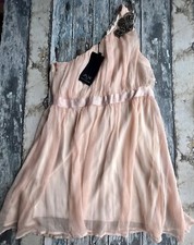 BNWT One Shoulder Mini Beaded Chiffon Dress Size 14 New Party Evening Prom Peach