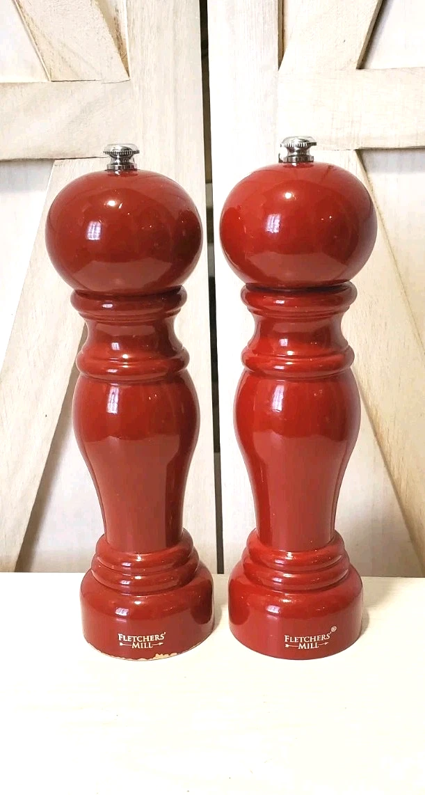 Fletchers’ Mill Cinnabar Red Federal Style 9" Salt & Pepper Mill Grinder Set
