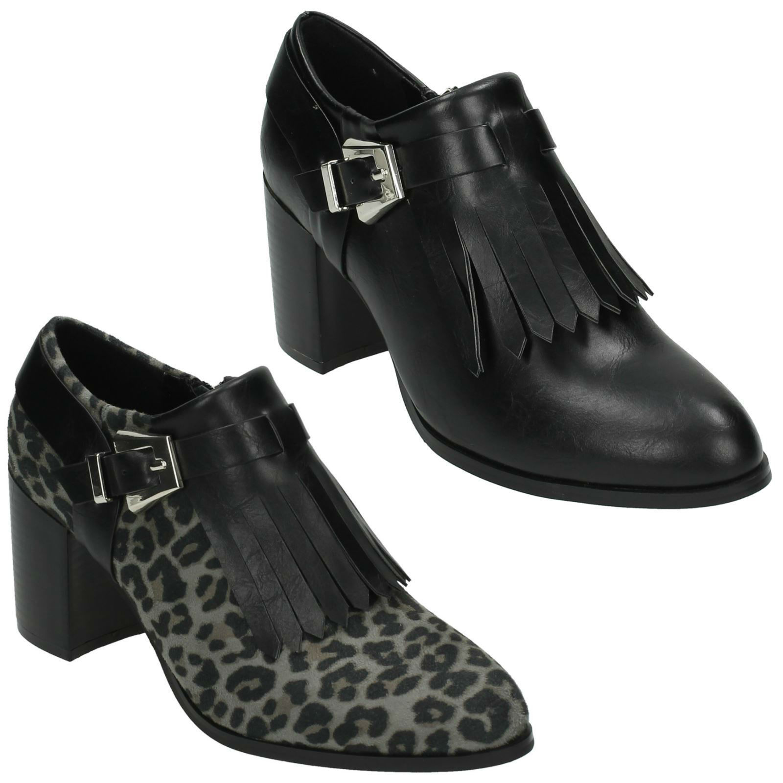 black ankle boots with leopard print heel