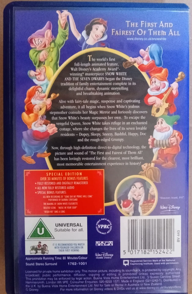 Walt Disney Classics SNOW WHITE and the SEVEN DWARFS video cassette PAL UK rel. - Image 2 of 4
