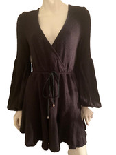 New Saint&Secret women winter knitted sweater dress v neck bell sleeves black S