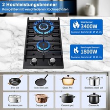 Plaque de cuisson à gaz noir verre 2 feux Cuisinière à gaz encastrable NG/LPG