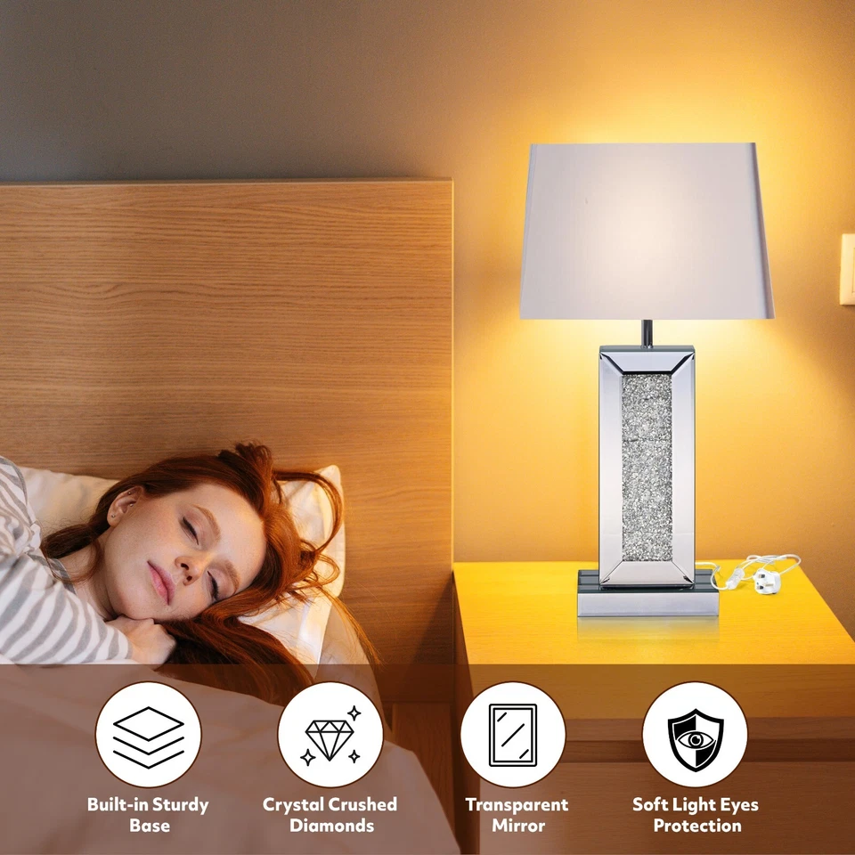 Mirrored Table Lamp Shade Crushed Diamond Crystal Shaped Crystal Sparkly Mirror - Image 3 of 4