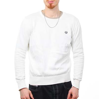 Fred Perry Strickpullover Vintage Knit Sweater Sweatshirt Pullover Weiß Schwarz 