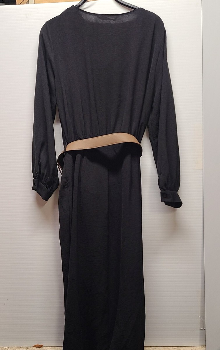 zara black midi dress with belt ZARA NEW SS24 ZW COLLECTION MIDI SHIRT DRESS BELT BLACK EMBROIDERED 4786/096 ALL