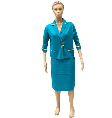 Amalfi Wool Skirt Suit Blue Piece Dress Sebastian Italy Hand Loomed Knit  Vtg
