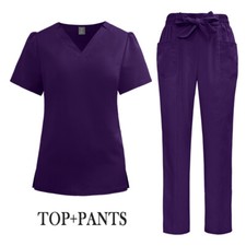 2025 Summer Purple Blue Women Medical Scrub Set Nursing Uniform V-Neck Straight