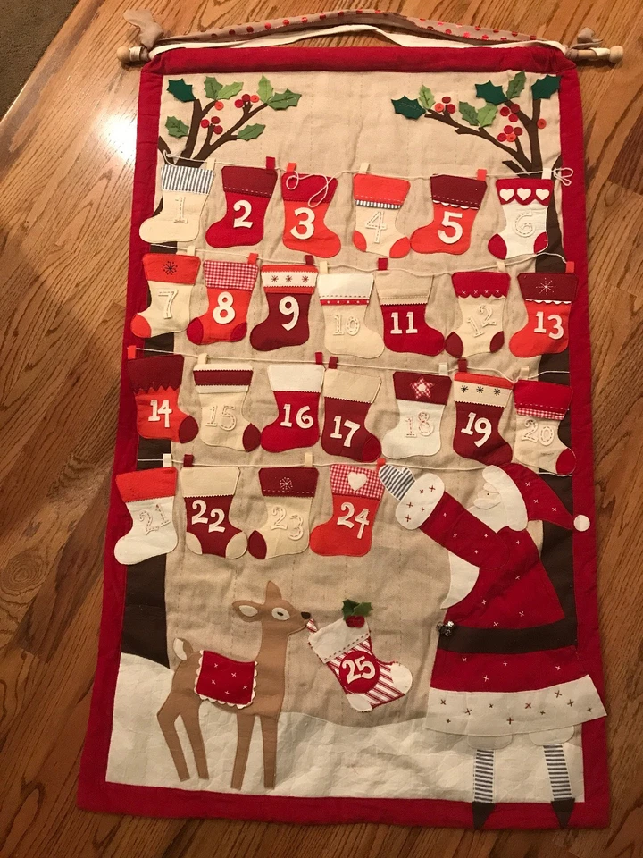 Pottery Barn Kids 25 Pocket Christmas Countdown Advent Calendar Santa Deer - Image 4 of 4