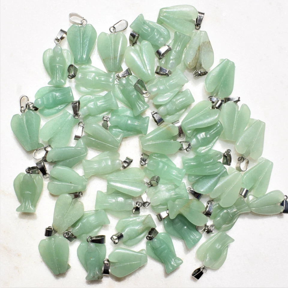 Green Aventurine Crystal Angel Pendant + 20" Stainless Steel Chain & Charger - Image 3 of 4