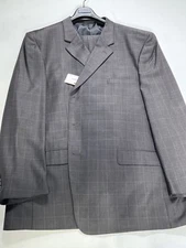 Mens Bergamo Dark Gray Check Wool 2 Piece Suit Size 52L 48W NEW