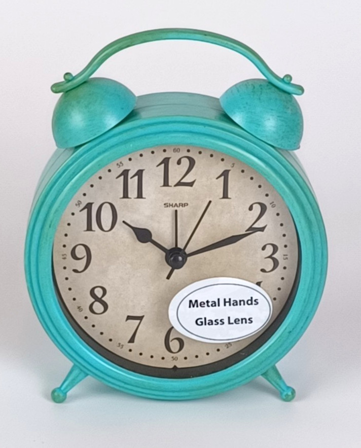 Aqua Alarm Clock Vintage Antique Style Metal Battery Country Farmhouse Twin Bell