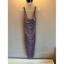 Nookie Purple Mesh Ruched Bodycon Midi Dress Lilac Size M