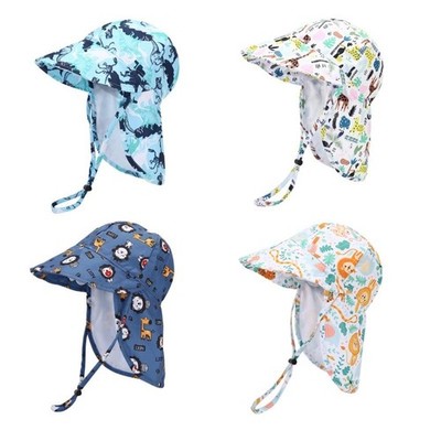 Baby Bucket Hat Kids Summer Sun Hat Mesh Breathable Neck Flap Beach Cap UV 1-3Y