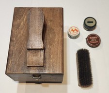 Vintage Shoe Shine Kit Wooden Box Brush And Polishes