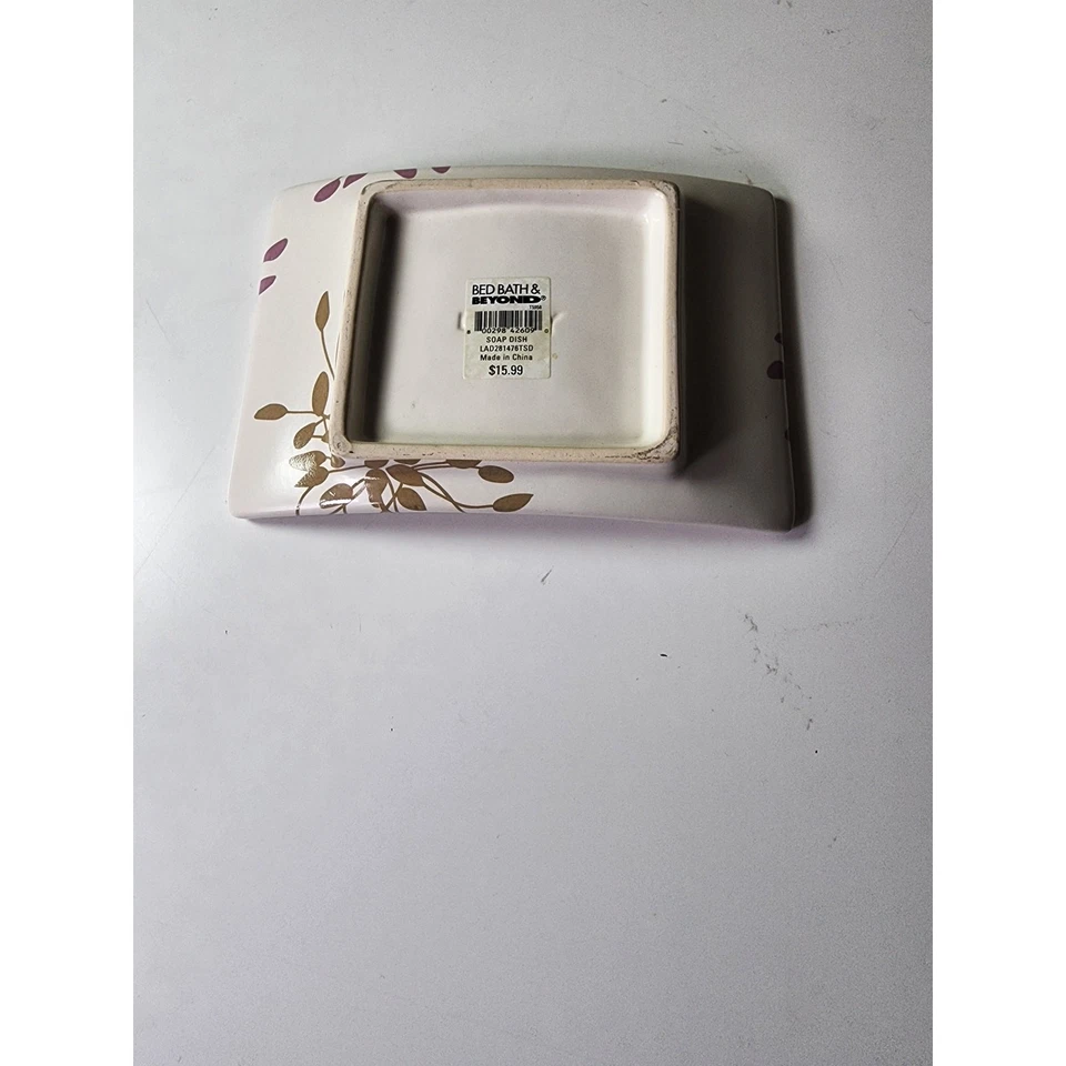 Jabonera de manos DKNY blanca malva púrpura floral cerámica Foto 4 de 4