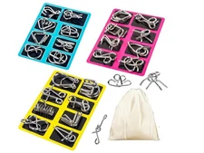 Metal Wire Puzzle Set of 24 with Pouch,Brain Teaser IQ Test Trick Toy for Party