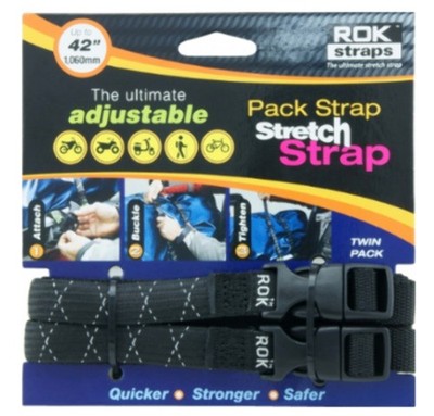 ROK Straps Adjustable Motorcycle/ATV Stretch Strap Twin Pack - 42'' Length, Black