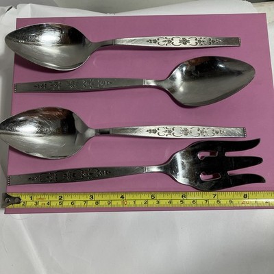 Vtg ONEIDA Wm A Rogers Premier Stainless Spanada 3 Serving Spoons & 1 Meat Fork