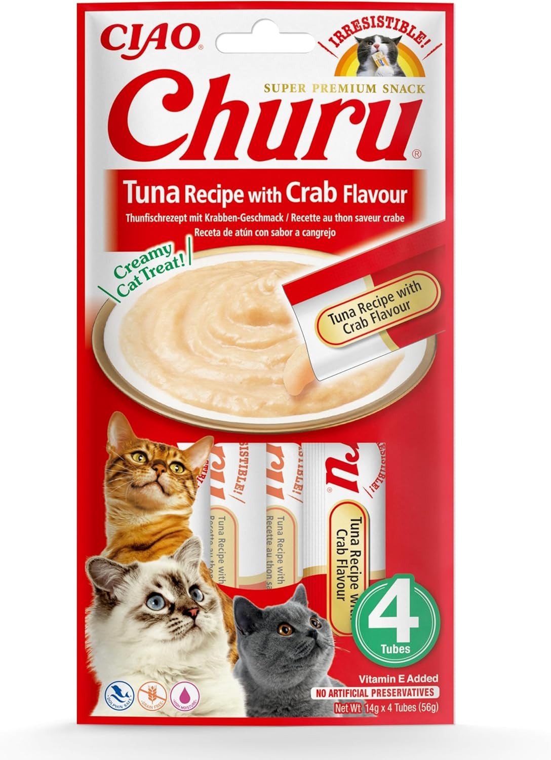 Ciao Churu Sticks by INABA Cat Treat - Tuna & Crab Flavour (4 x 14g) / Soft & C
