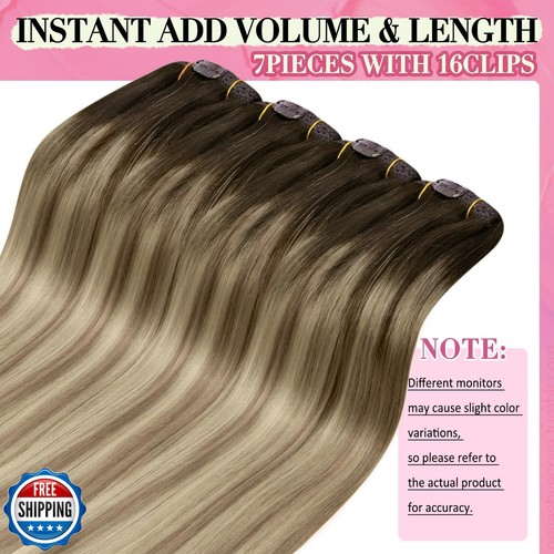 YoungSee 150G Clip in Hair Extensions Real Human Hair Ombre Brown Hair Extens - Picture 4 of 5