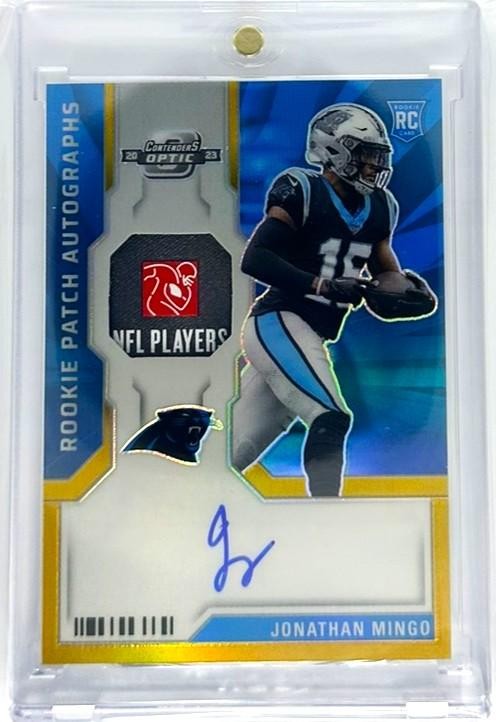 2023 Panini Contenders Optic #RPA-JM Jonathan Mingo 5/5 RC Patch Auto Gold
