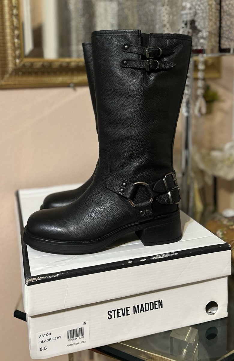 New Steve Madden Astro Black Moto Boots with Buckles Size 8.5 | eBay