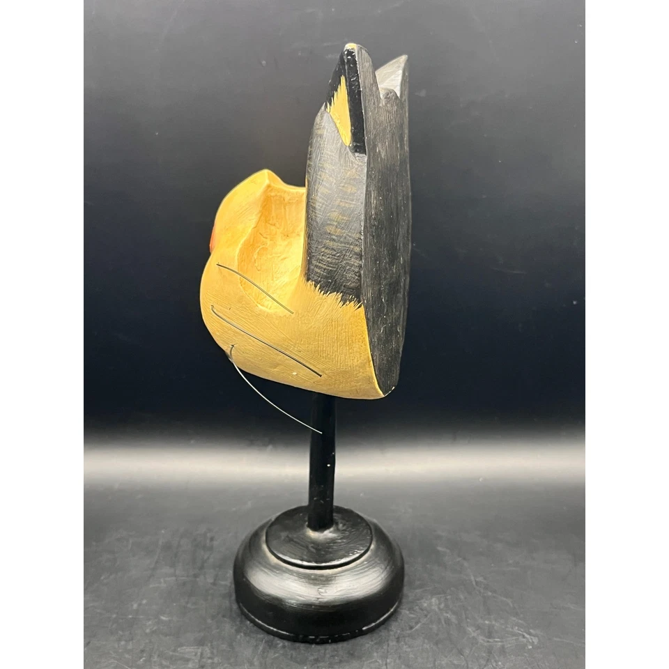 Caprichosa escultura de cabeza de gato de madera sobre soporte arte popular bigotes de alambre de 9,5" como está Foto 2 de 4