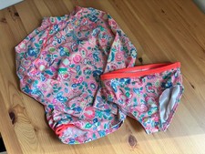 Mini Boden Little Girls 5-6 Swimsuit Set Rashguard Bikini Bottom Floral Neon
