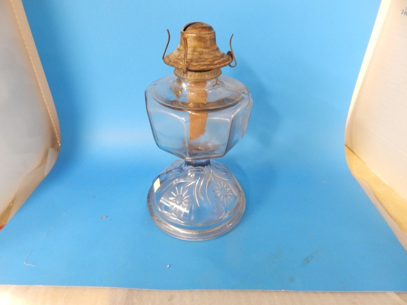 Heavy Manganese Glass Hurricane Lantern w/ Burner 12" Tall Vintage