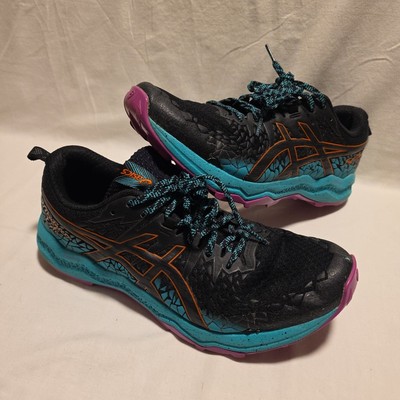 Asics Women s FujiTrabuco Lyte Trail Shoes Size 11 Black Blue Jewel 1012A599
