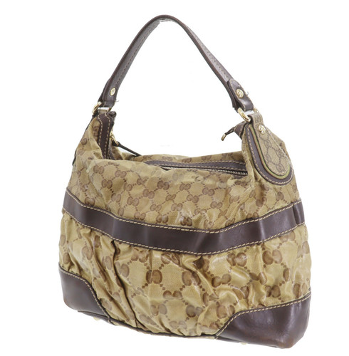 GUCCI Used Handbag Crystal GG Brown Vinyl Leather Italy Vintage #AG632 S