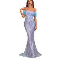 Faeriesty Formal Sequin Evening Gown XS Off Shoulder Mermaid Party Dress 