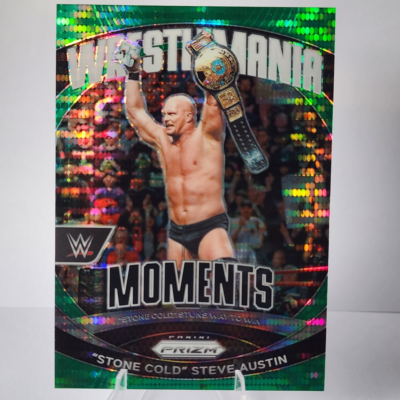 2024 Panini Prizm WWE Stone Cold Steve Austin Green Pulsar WrestleMania #10 /25