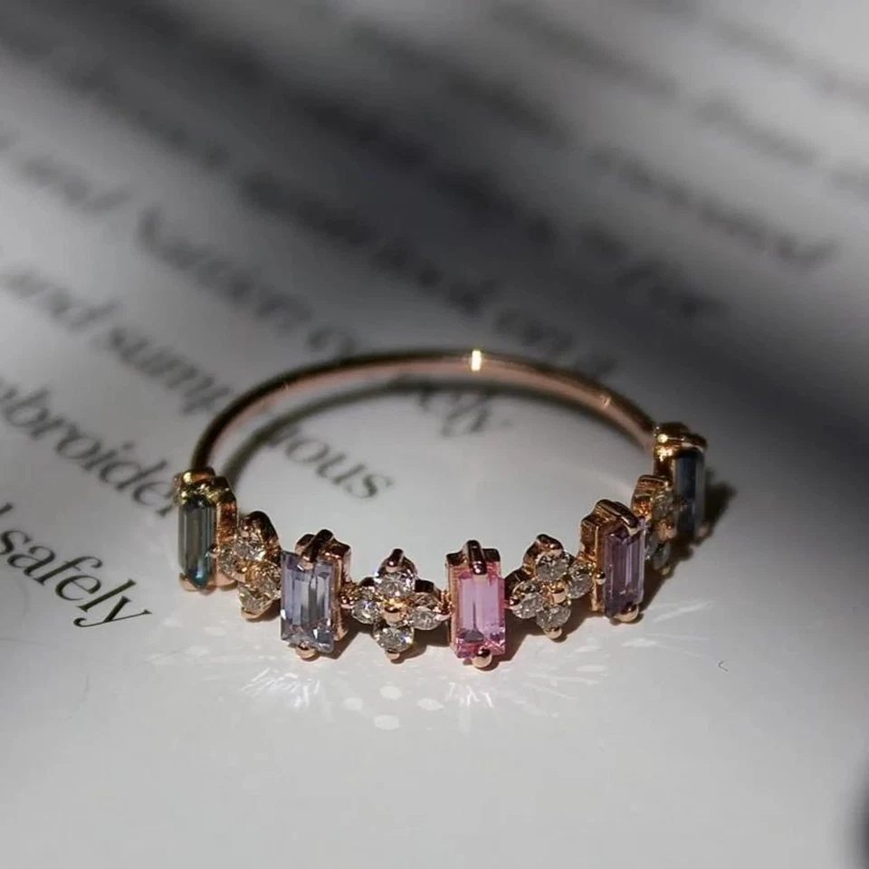 Anello baguette multi tormalina in argento sterling 925 regali anello... - Immagine 2 di 4