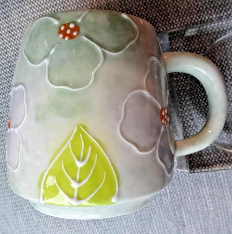 Sake Oni Japanese Underglaze Coffee Mug Floral Motif Ceramic 15 oz Light Green
